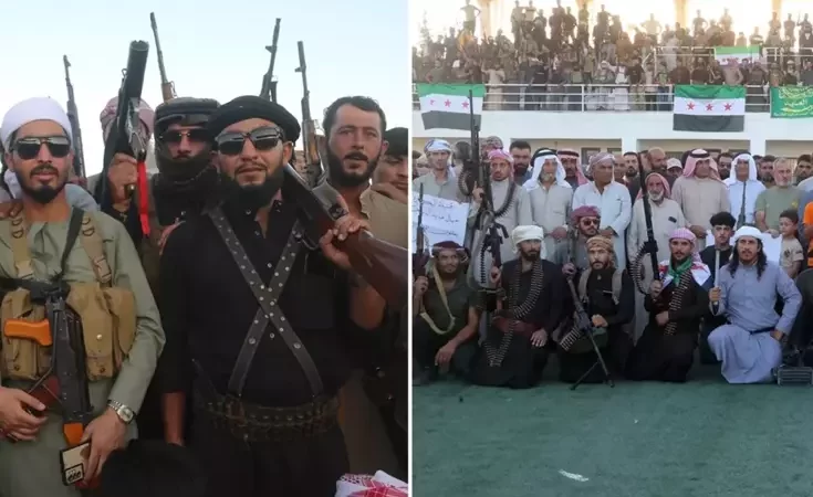 Silahlarıyla stadyumda toplanıp terör örgütü PKK/YPG’ye meydan okudular